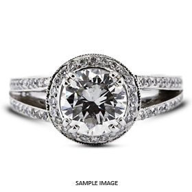 14k White Gold Vintage Style Engagement Ring Setting With Halo With 0.56 Total Carat VVS Round Diamond D-G Color