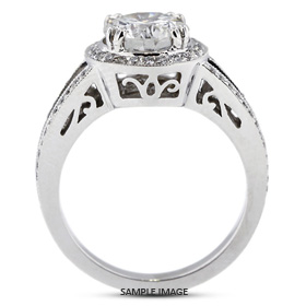 14k White Gold Vintage Style Engagement Ring Setting With Halo With 0.56 Total Carat VVS Round Diamond D-G Color