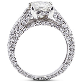 14k White Gold Split Shank Engagement Ring Setting With 1.13 Total Carat VVS Square Radiant Diamond D-G Color