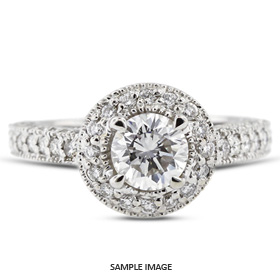 14k White Gold Vintage Style Engagement Ring Setting With Halo With 1.19 Total Carat VVS Round Diamond D-G Color