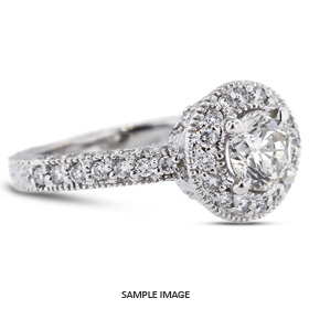 14k White Gold Vintage Style Engagement Ring Setting With Halo With 1.19 Total Carat VVS Round Diamond D-G Color