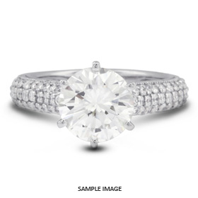14k White Gold Three-Diamonds Row Engagement Ring Setting With 1.25 Total Carat VVS Round Diamond D-G Color