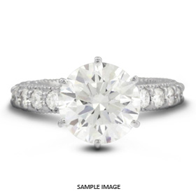 14k White Gold Engagement Ring Setting With Milgrains With 1.69 Total Carat VVS Round Diamond D-G Color