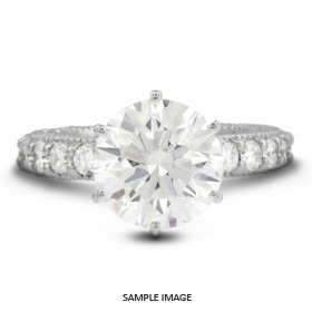 14k White Gold Engagement Ring Setting With Milgrains With 1.69 Total Carat VVS Round Diamond D-G Color