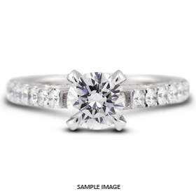 18k White Gold Engagement Ring Setting With Milgrains With 1.05 Total Carat VVS Round Diamond D-G Color