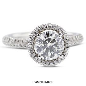 18k White Gold Two-Diamonds Row Engagement Ring Setting With 0.63 Total Carat VVS Round Diamond D-G Color