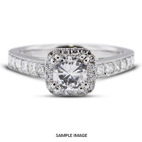 18k White Gold Vintage Style Engagement Ring Setting With Halo With 0.69 Total Carat VVS Square Radiant Diamond D-G Color