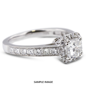 18k White Gold Vintage Style Engagement Ring Setting With Halo With 0.69 Total Carat VVS Square Radiant Diamond D-G Color