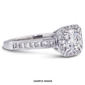 18k White Gold Vintage Style Engagement Ring Setting With Halo With 0.7 Total Carat VVS Round Diamond D-G Color