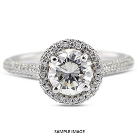 18k White Gold Two-Diamonds Row Engagement Ring Setting With 0.63 Total Carat VVS Round Diamond D-G Color