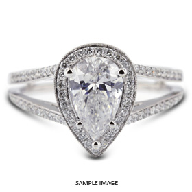 18k White Gold Vintage Style Engagement Ring Setting With Halo With 0.63 Total Carat VVS Pear Diamond D-G Color