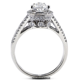 18k White Gold Vintage Style Engagement Ring Setting With Halo With 0.63 Total Carat VVS Pear Diamond D-G Color