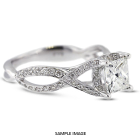18k White Gold Split Twist Shank Engagement Ring Setting With 0.56 Total Carat VVS Princess Diamond D-G Color