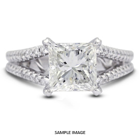 18k White Gold Split Shank Engagement Ring Setting With 1 Total Carat VVS Square Radiant Diamond D-G Color