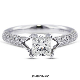18k White Gold Four-Diamonds Row Engagement Ring Setting With 0.56 Total Carat VVS Princess Diamond D-G Color