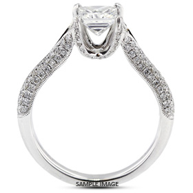 18k White Gold Four-Diamonds Row Engagement Ring Setting With 0.56 Total Carat VVS Princess Diamond D-G Color