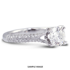 18k White Gold Four-Diamonds Row Engagement Ring Setting With 0.56 Total Carat VVS Round Diamond D-G Color