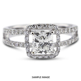 18k White Gold Split Shank Engagement Ring Setting With 0.63 Total Carat VVS Square Radiant Diamond D-G Color
