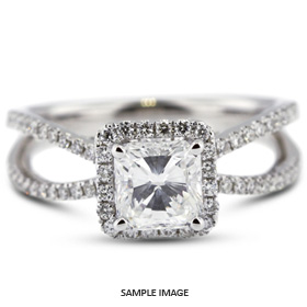 18k White Gold Split Shank Engagement Ring Setting With 0.69 Total Carat VVS Princess Diamond D-G Color
