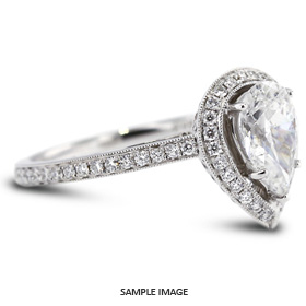18k White Gold Engagement Ring Setting With Milgrains With 0.69 Total Carat VVS Pear Diamond D-G Color