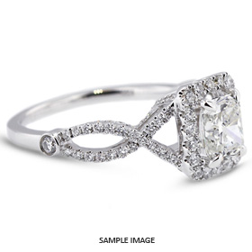 18k White Gold Split Twist Shank Engagement Ring Setting With 0.75 Total Carat VVS Rectangular Radiant Diamond D-G Color