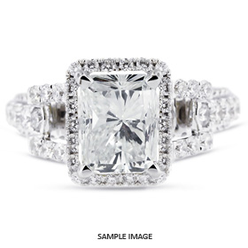 18k White Gold Accents Engagement Ring Setting With 1.5 Total Carat VVS Rectangular Radiant Diamond D-G Color