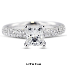 18k White Gold Four-Diamonds Row Engagement Ring Setting With 0.81 Total Carat VVS Princess Diamond D-G Color