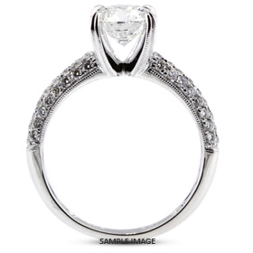 18k White Gold Three-Diamonds Row Engagement Ring Setting With 0.63 Total Carat VVS Round Diamond D-G Color