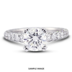 18k White Gold Three-Diamonds Row Engagement Ring Setting With 2.19 Total Carat VVS Round Diamond D-G Color