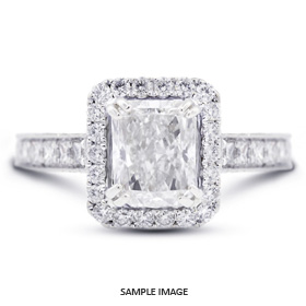 18k White Gold Vintage Style Engagement Ring Setting With Halo With 1.81 Total Carat VVS Rectangular Radiant Diamond D-G Color