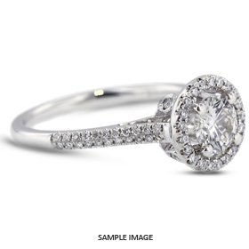 18k White Gold Two-Diamonds Row Engagement Ring Setting With 0.5 Total Carat VVS Round Diamond D-G Color