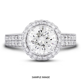 18k White Gold Engagement Ring Setting With Milgrains With 1.88 Total Carat VVS Round Diamond D-G Color