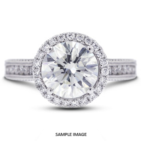 18k White Gold Engagement Ring Setting With Milgrains With 1.38 Total Carat VVS Round Diamond D-G Color