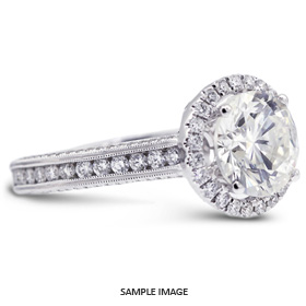 18k White Gold Engagement Ring Setting With Milgrains With 1.38 Total Carat VVS Round Diamond D-G Color