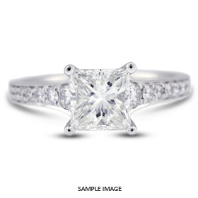 18k White Gold Engagement Ring Setting With Milgrains With 0.5 Total Carat VVS Square Radiant Diamond D-G Color