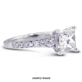 18k White Gold Engagement Ring Setting With Milgrains With 0.5 Total Carat VVS Princess Diamond D-G Color