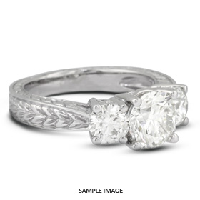 14k White Gold Vintage Style Baskets Three-Stone Engagement Ring Settings With 1 Total Carat VVS Round Diamond D-G Color