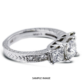 14k White Gold Vintage Style Trellis Three-Stone Engagement Ring Settings With 1.4 Total Carat VVS Princess Diamond D-G Color