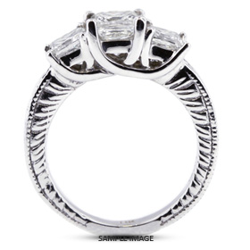14k White Gold Vintage Style Trellis Three-Stone Engagement Ring Settings With 1.4 Total Carat VVS Princess Diamond D-G Color